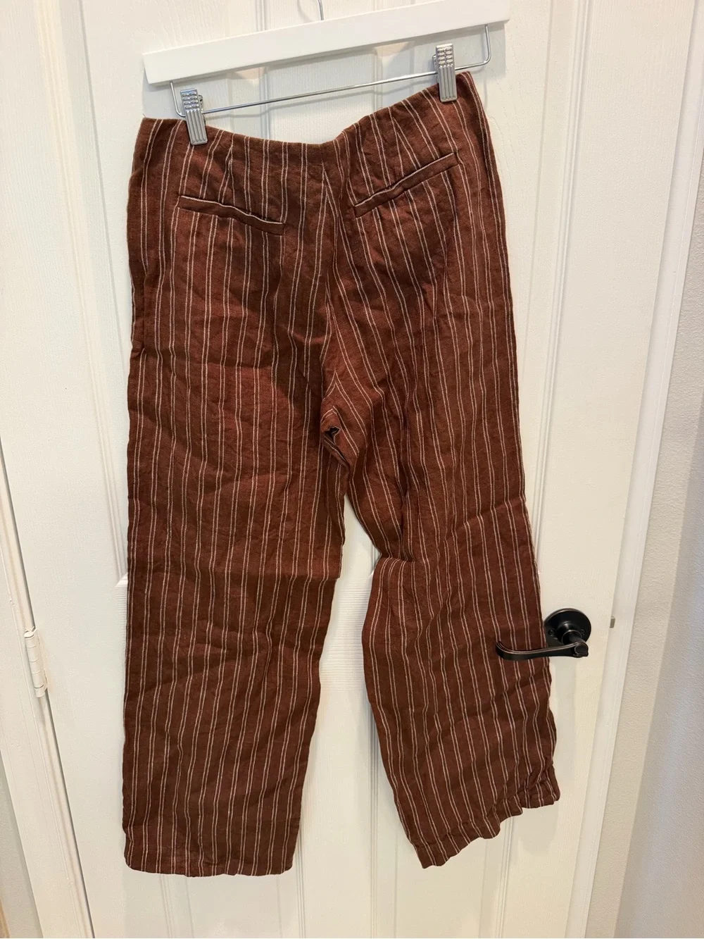 Reformation Vida Brown Pinstripe Linen Low Rise Wide Straight Leg Pants Size 4